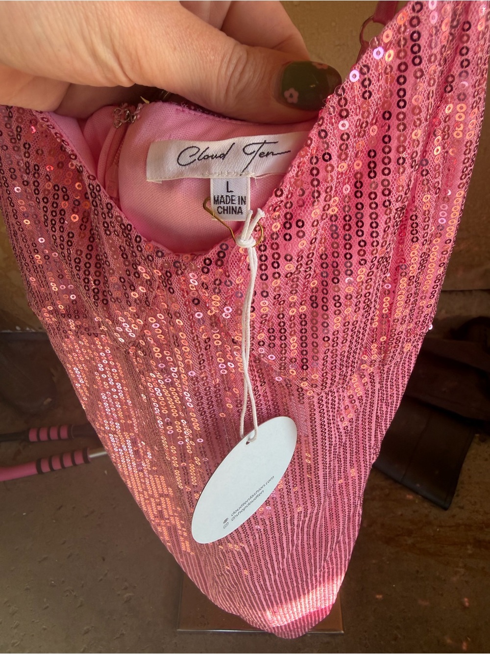 Sparkling Pink Sequin Mini Dress - Brand: - Picture 2 of 3